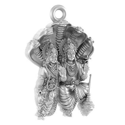 Lord Vishnu Goddess Laxmi Blessing Sterling Silver Pendant - JAI HO INDIA