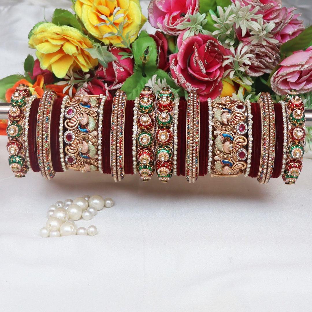 Peacock Royal Bridal Kada Chooda Wedding Bangles Set Punjabi Wedding Chuda Set For Indian Wedding - JAI HO INDIA