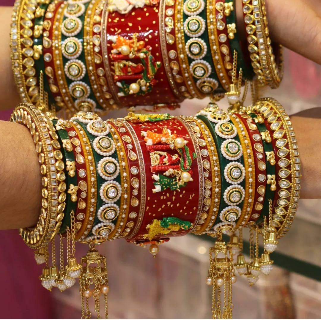 Exclusive Doli Royal Bridal Kada Chooda With Charms Wedding Bangles Set Punjabi Wedding Chuda Set For Indian Wedding - JAI HO INDIA