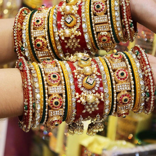 Rasjasthani Bridal Choodas With Charms Wedding Bangles Set   - JAI HO INDIA