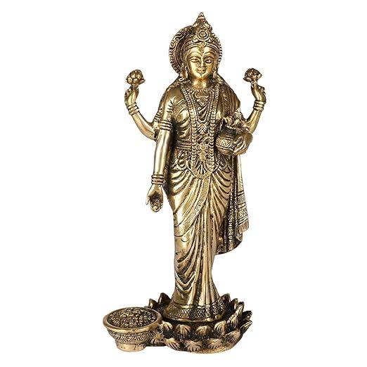 Brass Goddess Laxmi Idol Hindu Goddess Lakshmi Decorative Showpiece 10 inches - JAI HO INDIA