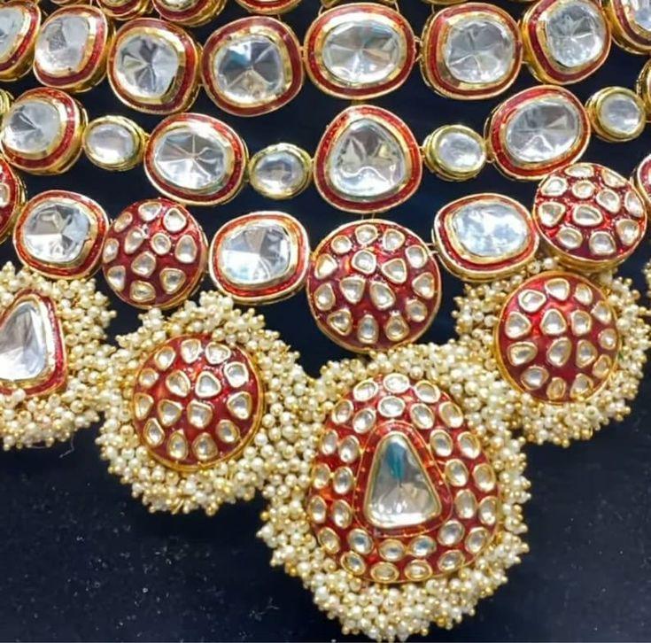 Red Pachi Kundan Royal Choker Elegant Rajwada Bridal Jewellery Set Indian Wedding Bridal Gold Plated Jewelry Set - JAI HO INDIA