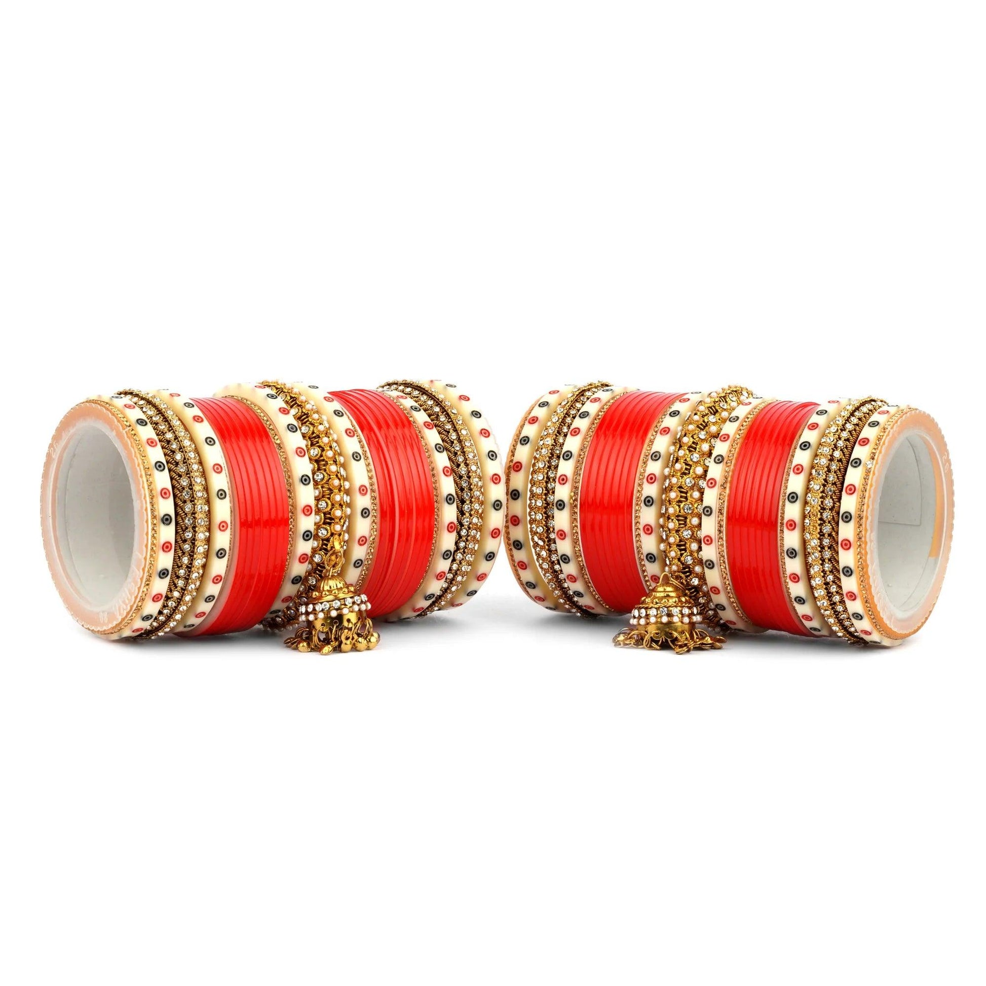 Red Bridal Chooda Wedding Bangles Set With Charms - JAI HO INDIA