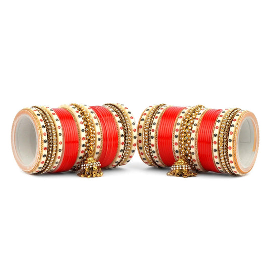 Red Bridal Chooda Wedding Bangles Set With Charms - JAI HO INDIA