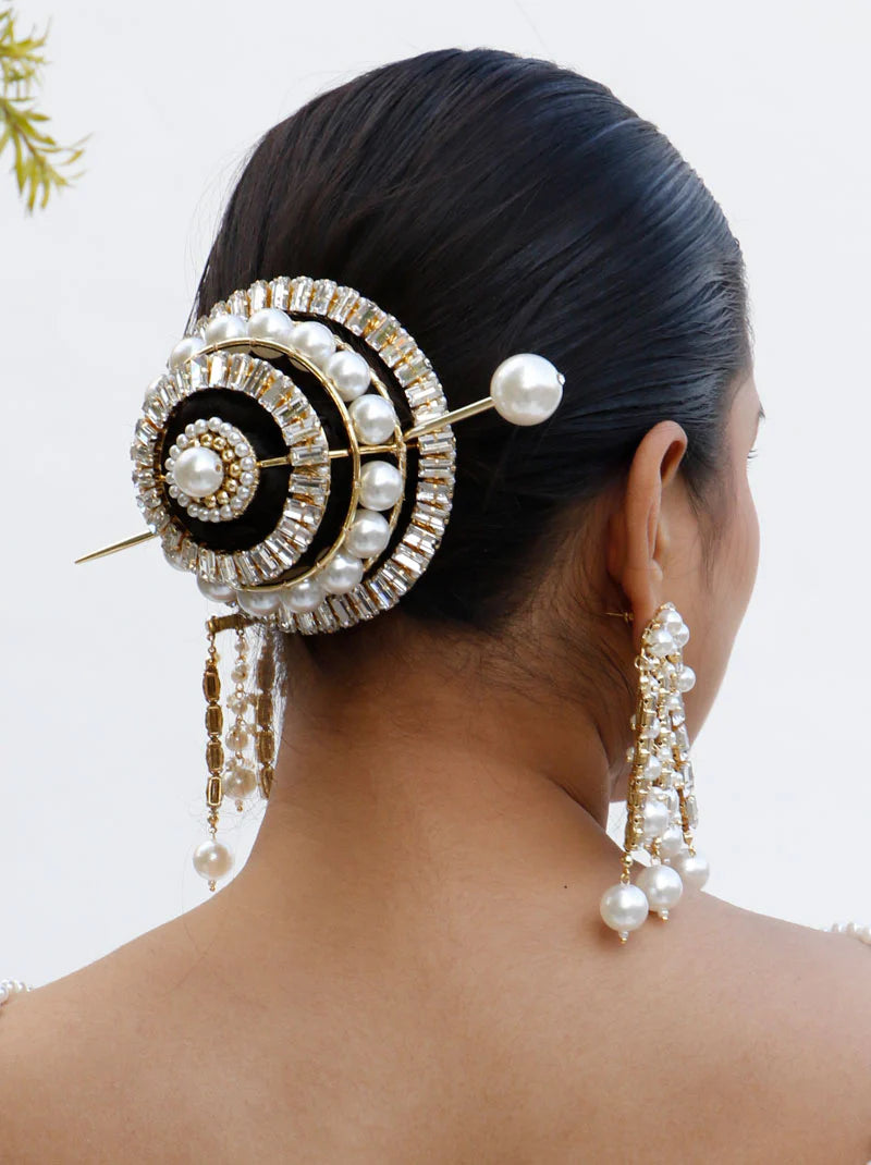 Crystal Pearl Hair Bun Accessory