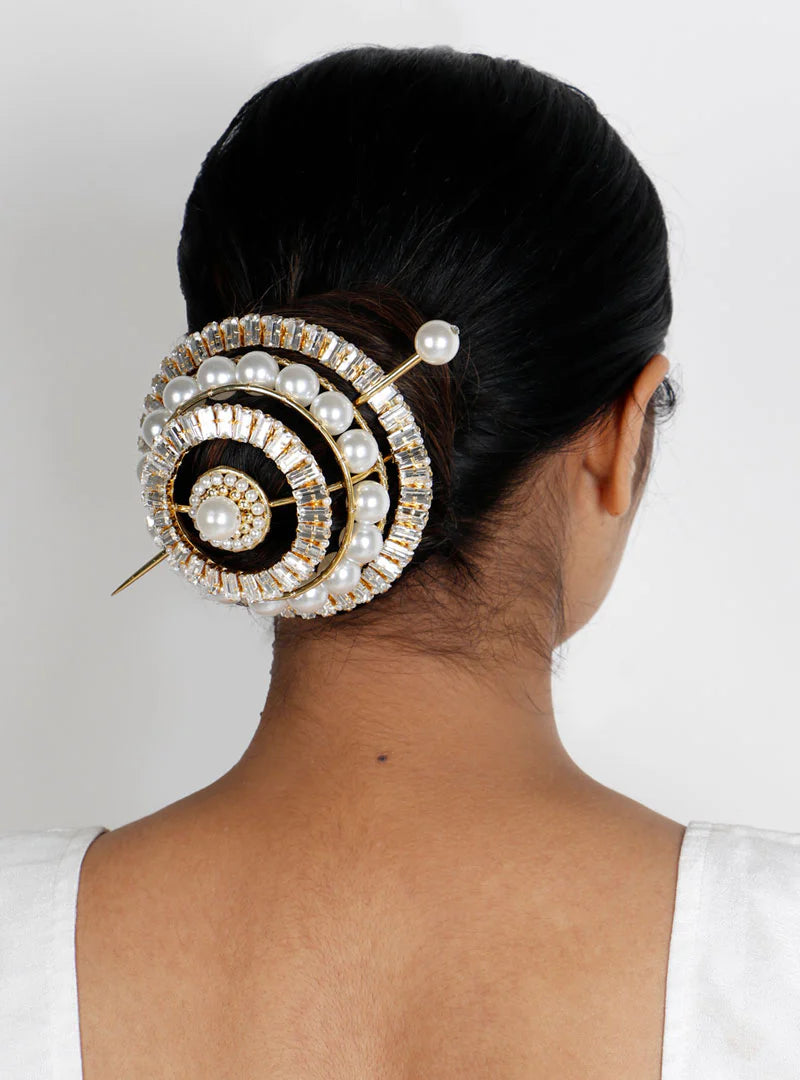 Crystal Pearl Hair Bun Accessory
