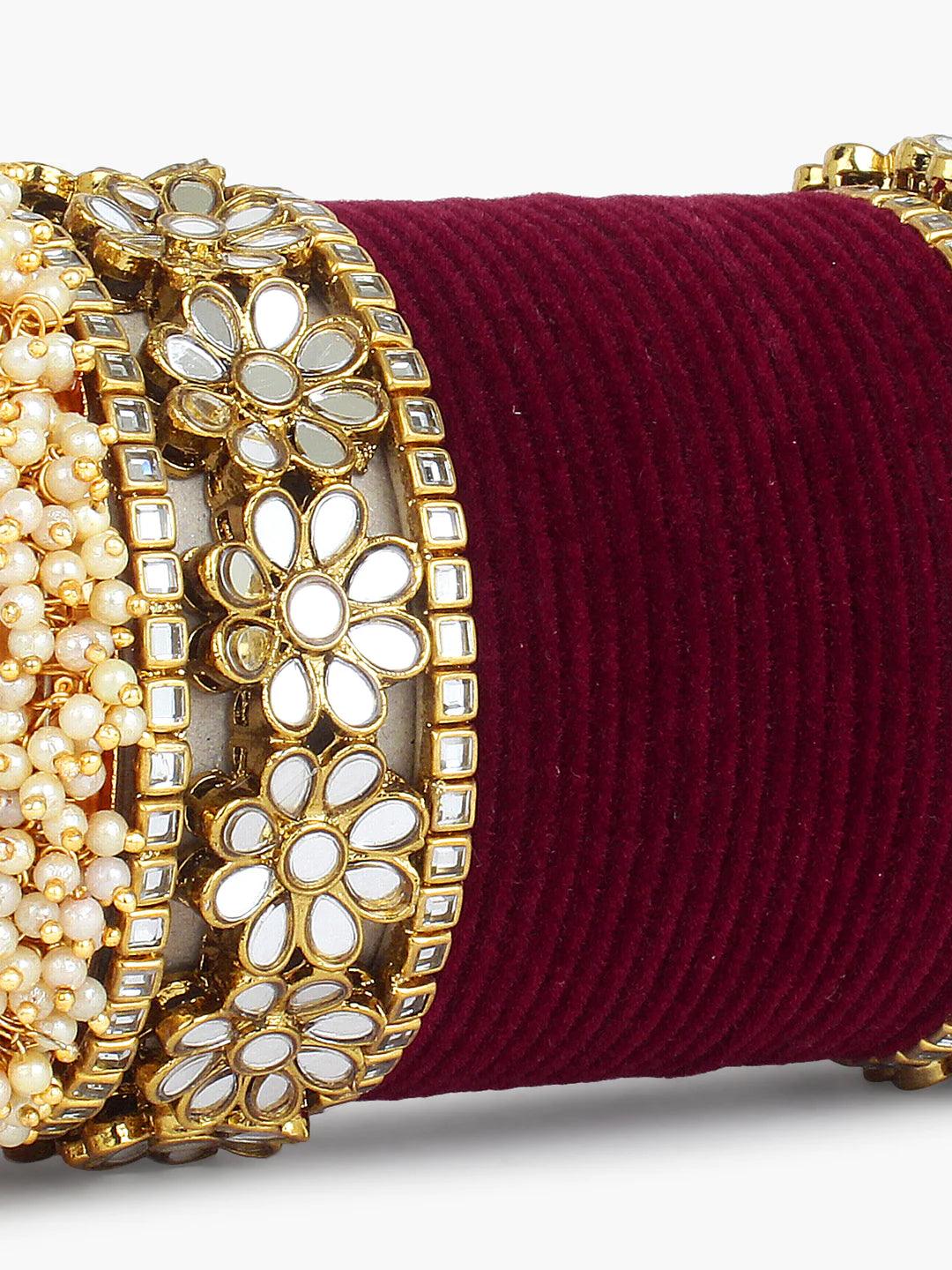 Maroon Pearl Bridal Chooda Wedding Bangles Set Punjabi Wedding Chuda Set For Indian Wedding - JAI HO INDIA