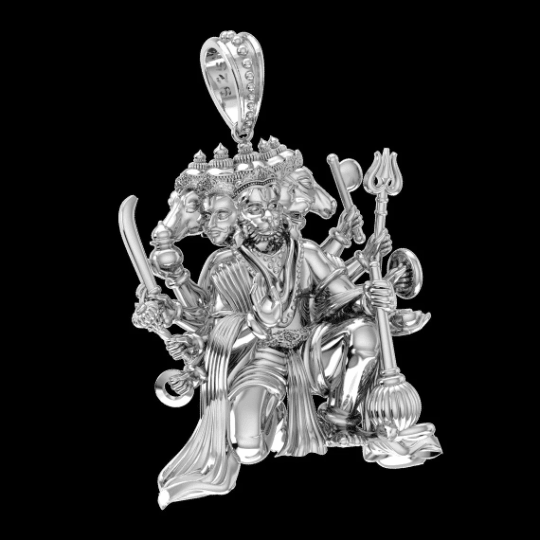 Panchmukhi Hanuman Sterling Silver Pendant - JAI HO INDIA