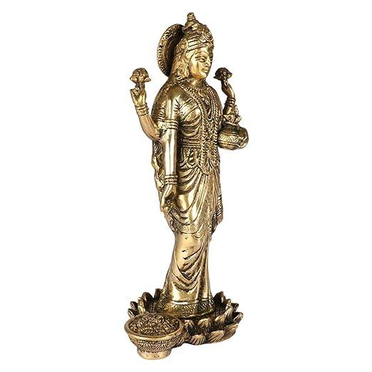 Brass Goddess Laxmi Idol Hindu Goddess Lakshmi Decorative Showpiece 10 inches - JAI HO INDIA