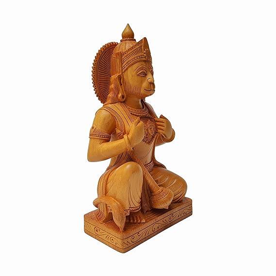 Hand Engraved Wooden Lord Hanuman Open Chest Idol 8.5 inches Wood Hanuman Statue - JAI HO INDIA