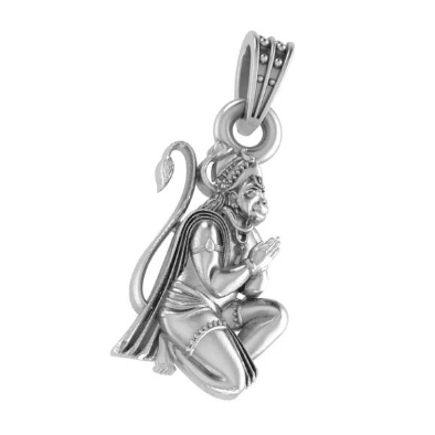 Hanuman Sitting Praying Sterling Silver Pendant - JAI HO INDIA