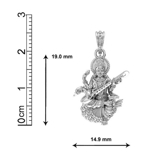 Goddess Saraswati Maa Sterling Silver Pendant - JAI HO INDIA