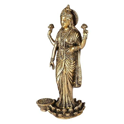 Brass Goddess Laxmi Idol Hindu Goddess Lakshmi Decorative Showpiece 10 inches - JAI HO INDIA