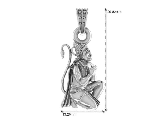 Hanuman Sitting Praying Sterling Silver Pendant - JAI HO INDIA
