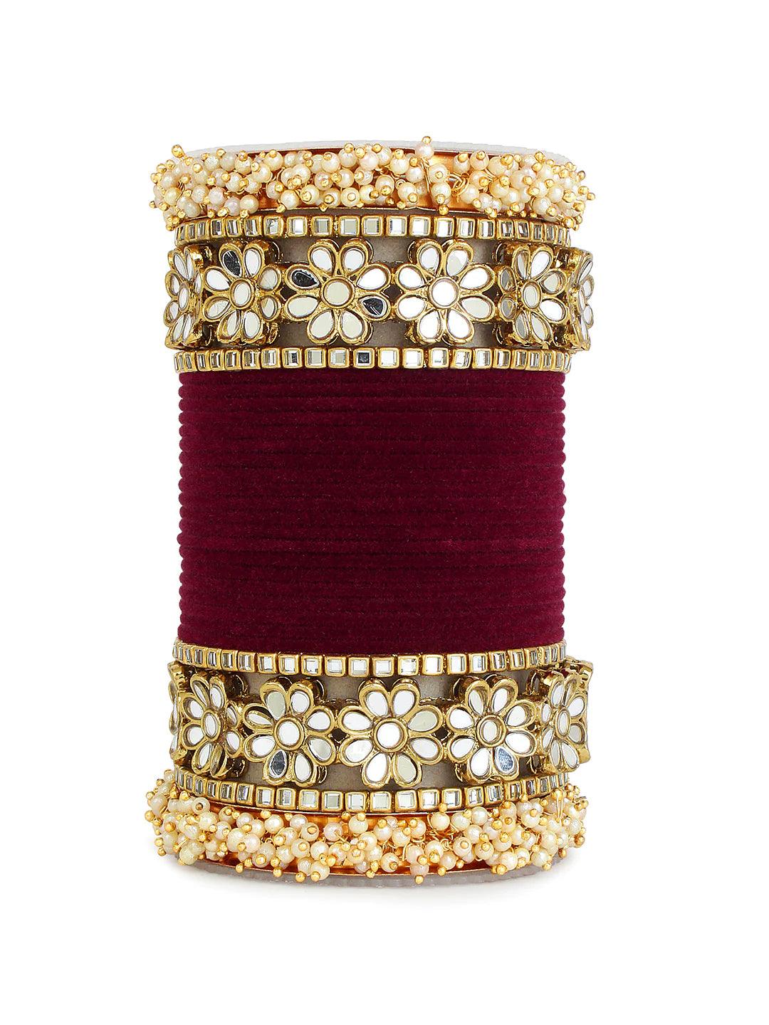 Maroon Pearl Bridal Chooda Wedding Bangles Set Punjabi Wedding Chuda Set For Indian Wedding - JAI HO INDIA