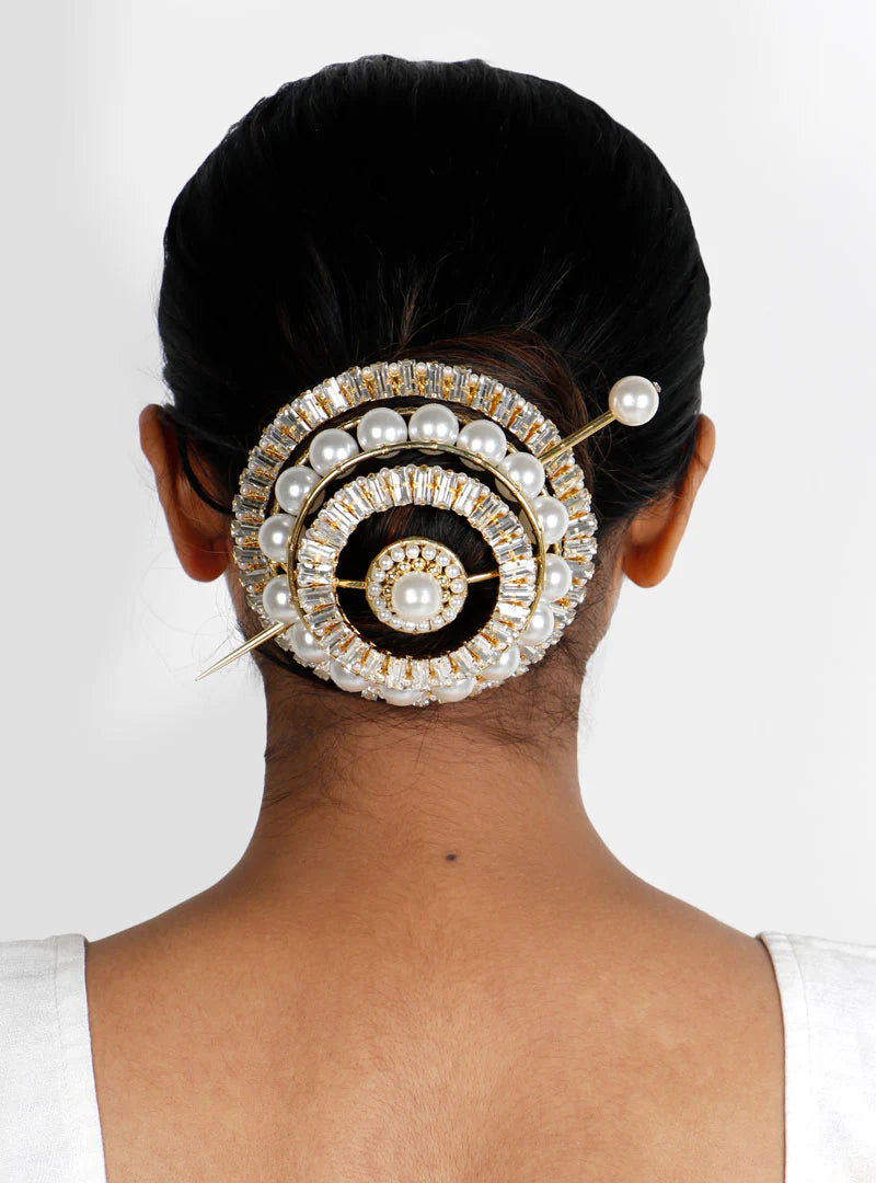 Crystal Pearl Hair Bun Accessory