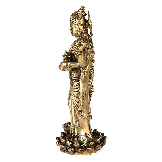 Brass Goddess Laxmi Idol Hindu Goddess Lakshmi Decorative Showpiece 10 inches - JAI HO INDIA
