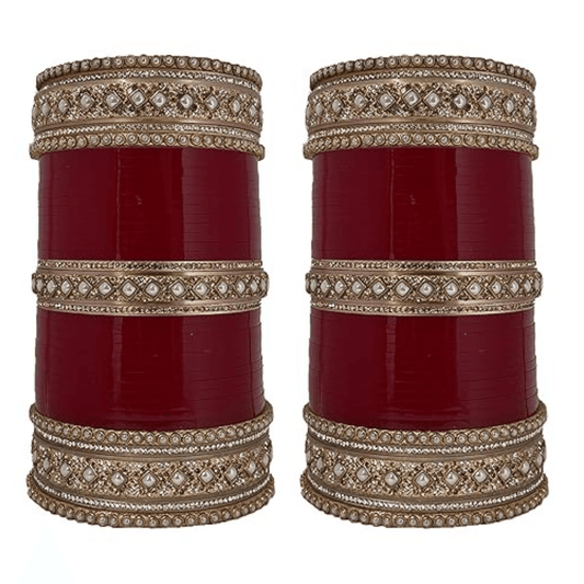 Maroon Golden Bridal Choodas Wedding Bangles Set - JAI HO INDIA