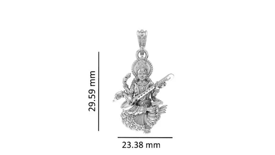 Goddess Saraswati Maa Sterling Silver Pendant - JAI HO INDIA