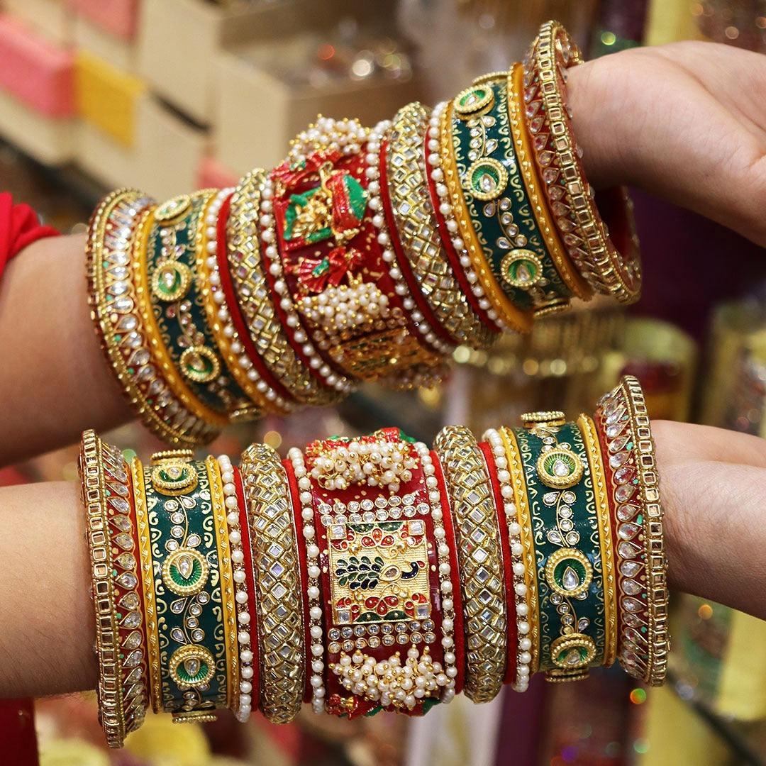 Marriage Bridal Green Bangles Set Traditional Bridal Choodas