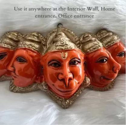Panchmukhi Hanuman Idol Wall Hanging Five Face Hanuman Statue For Front Door Orange - JAI HO INDIA
