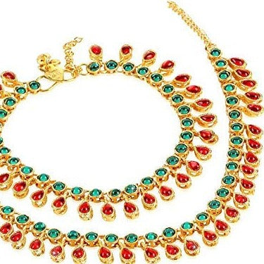 Elegant Red Green Bridal Anklets For Wedding