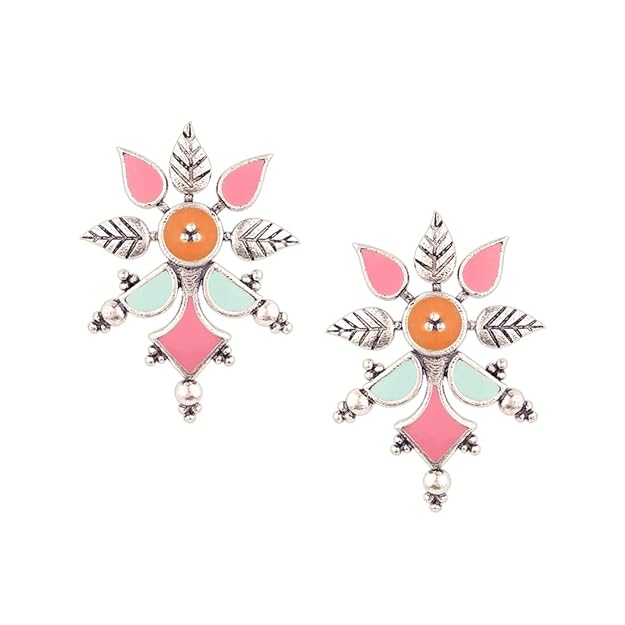 Brass Enamel Indian Oxidized Earrings