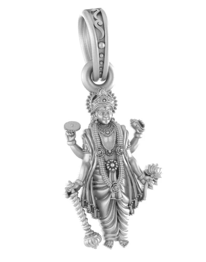 Vishnu Standing Blessing Sterling Silver Pendant - JAI HO INDIA