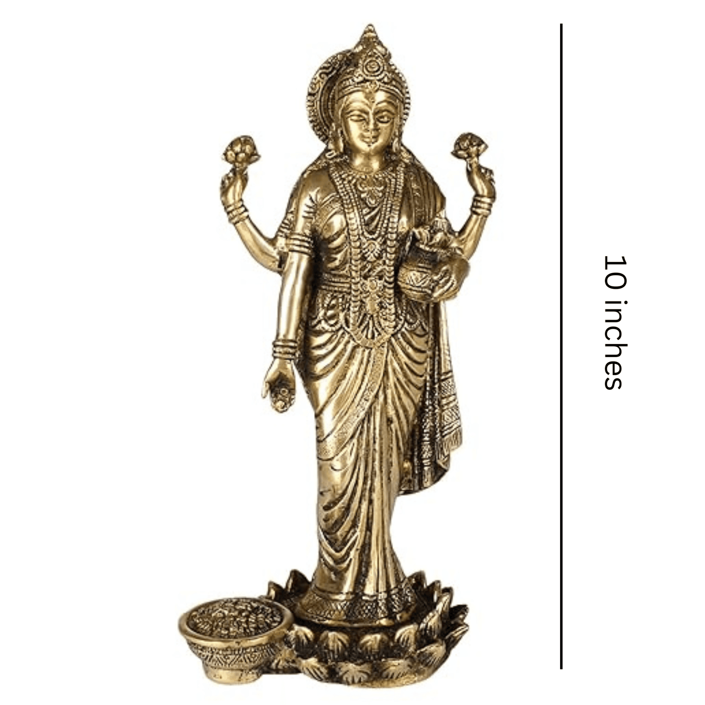 Brass Goddess Laxmi Idol Hindu Goddess Lakshmi Decorative Showpiece 10 inches - JAI HO INDIA