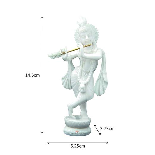 Lord Krishna Playing Flute Idol 5.5 inches Krishna Statue In White - JAI HO INDIA