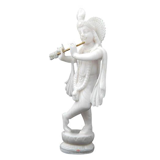 Lord Krishna Playing Flute Idol 5.5 inches Krishna Statue In White - JAI HO INDIA