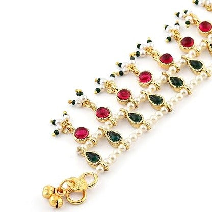 Red Green Indian Bridal Anklets For Wedding
