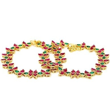 Elegant Red Green Bridal Anklets For Wedding