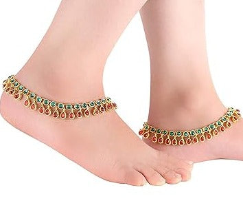 Elegant Red Green Bridal Anklets For Wedding