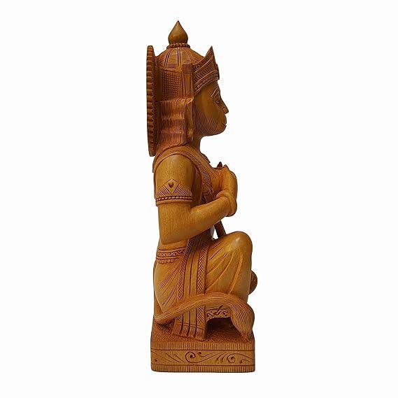 Hand Engraved Wooden Lord Hanuman Open Chest Idol 8.5 inches Wood Hanuman Statue - JAI HO INDIA