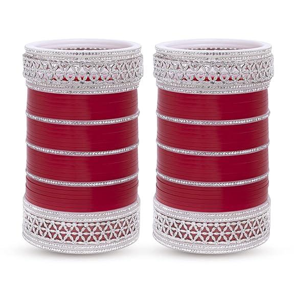Maroon Bridal Choodas Punjabi Wedding Bangles Set - JAI HO INDIA