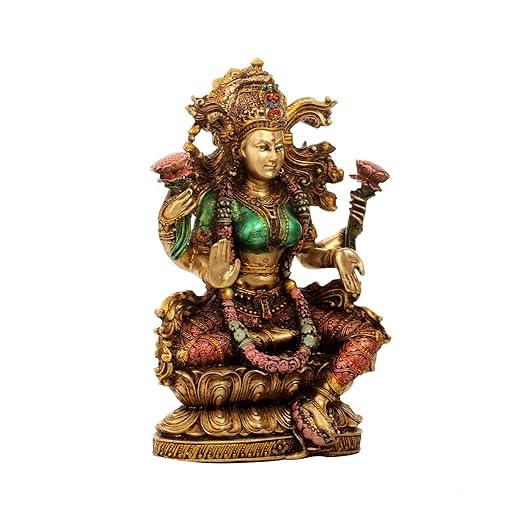 Goddess Laxmi Idol Copper Finish Hindu Goddess Lakshmi Decorative Showpiece 9 inches - JAI HO INDIA
