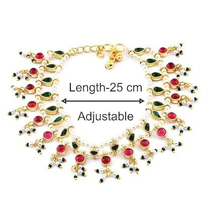 Red Green Indian Bridal Anklets For Wedding