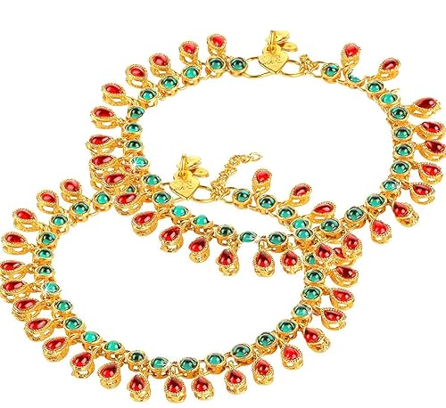 Elegant Red Green Bridal Anklets For Wedding