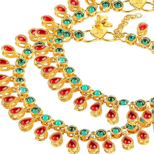 Elegant Red Green Bridal Anklets For Wedding