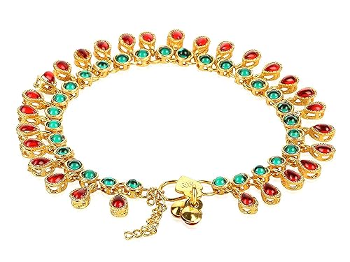 Elegant Red Green Bridal Anklets For Wedding