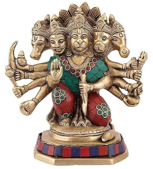 Brass Panchmukhi Hanuman Idol 7 inches Five Face Hanuman Statue 2 Kgs - JAI HO INDIA
