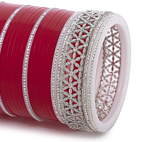 Maroon Silver Bridal Chooda Wedding Bangles Set Punjabi Wedding Chuda Set For Indian Wedding - JAI HO INDIA
