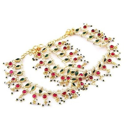 Red Green Indian Bridal Anklets For Wedding