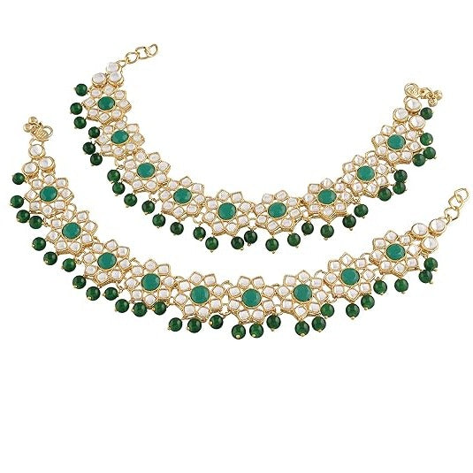 Beautiful Green Floral Bridal Anklets For Wedding