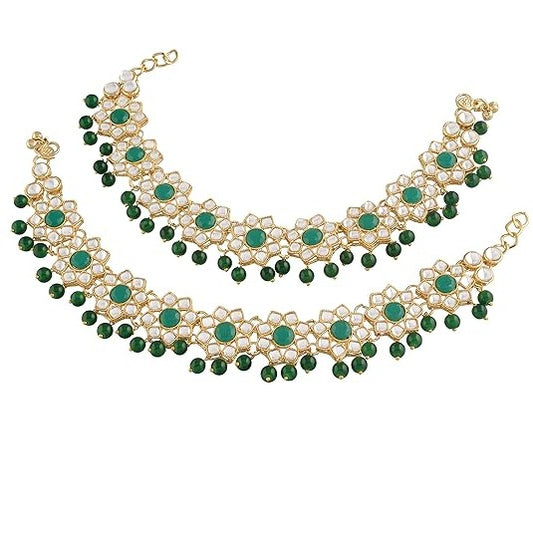 Beautiful Green Floral Bridal Anklets For Wedding