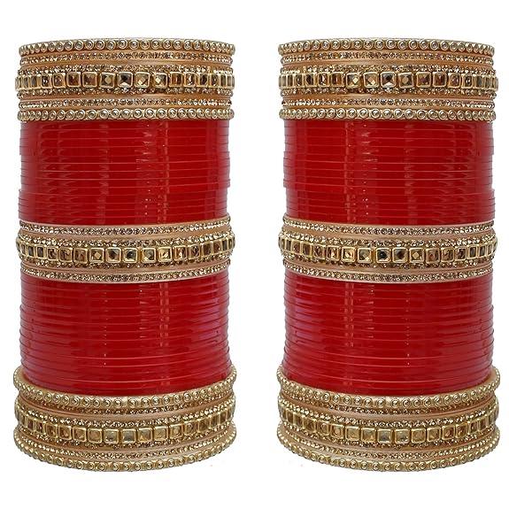 Golden Red Bridal Chooda Wedding Bangles Set Punjabi Wedding Chuda Set For Indian Wedding - JAI HO INDIA