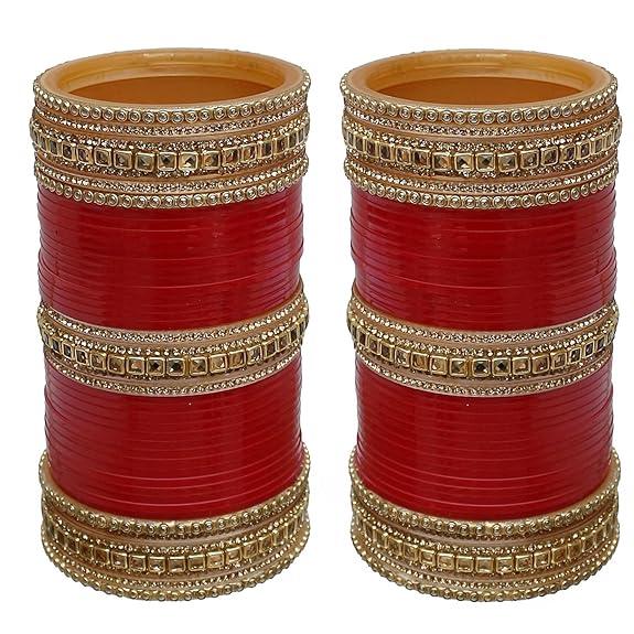 Golden Red Bridal Choodas Wedding Bangles Set - JAI HO INDIA