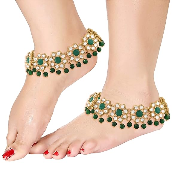 Beautiful Green Floral Bridal Anklets For Wedding