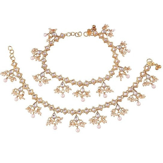 Traditional Kundan Pearl Indian Bridal Anklets